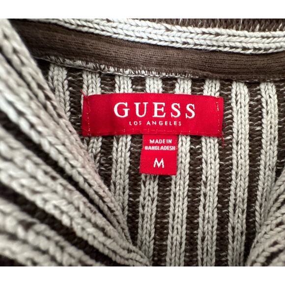 GUESS Los Angeles Mens Medium Shawl Collar Half Zip Sweater Cotton Knit Brown - Picture 6 of 14